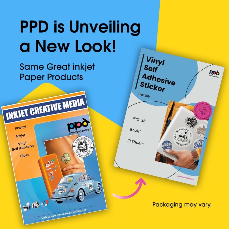 PPD Premium Printable Vinyl Sticker Paper for Inkjet Printer - 10 Glossy Sticker Paper 8.5 x 11 - Self-Adhesive, Waterproof, Tear Resistant, Instant Dry - PPD-36-10 - Image 2
